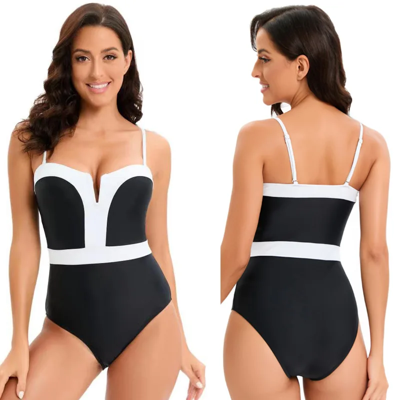 2024 Sexy Women's Black White One Piece Swimsuit Bandeau Swimwear Women Bathing Swimming Suit Female Beachwear Outdoor Bodysuit