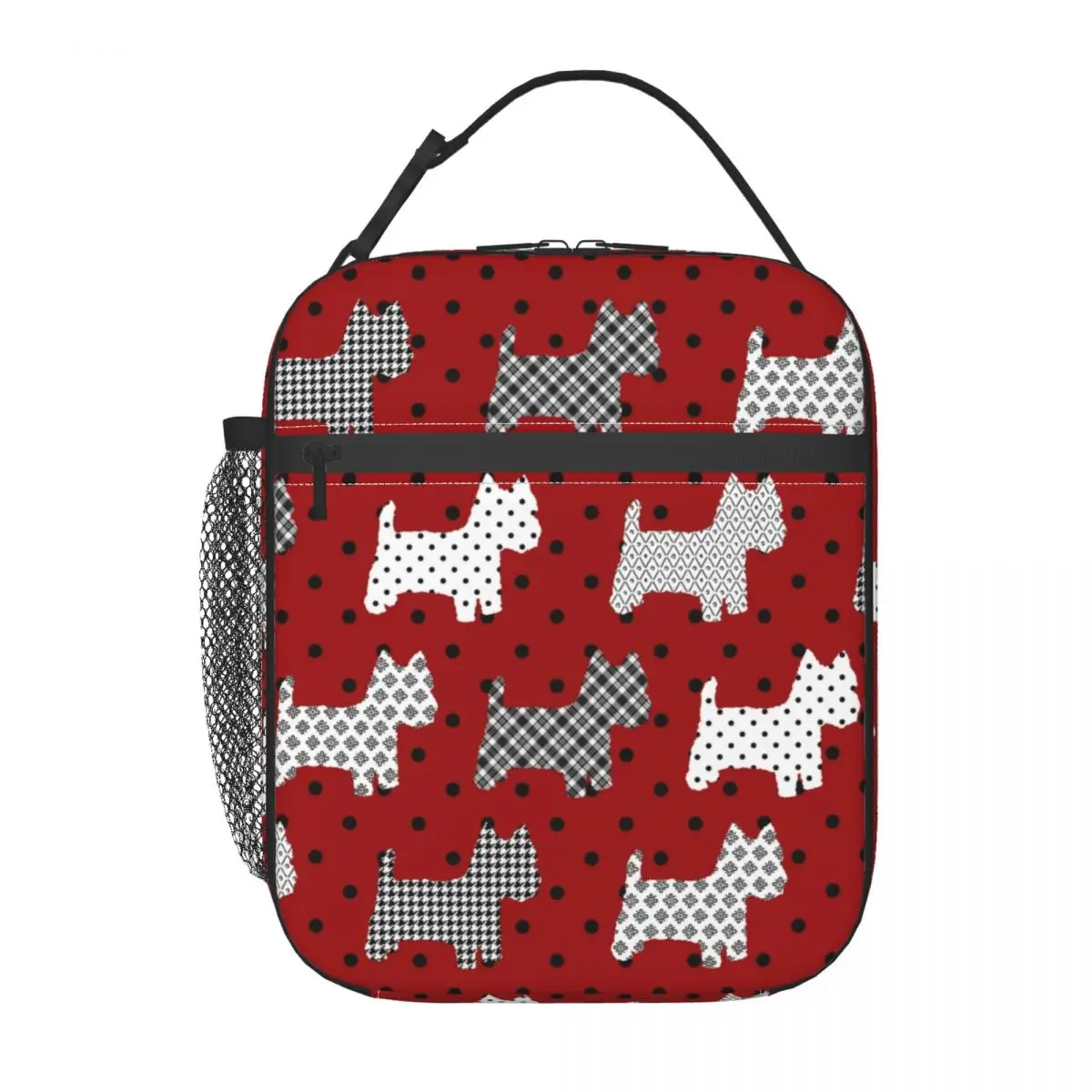 Westies Polka Dot Cartoon Thermal Insulated Lunch Bag West Highland White Terrier Dog Portable Lunch Container Storage Food Box