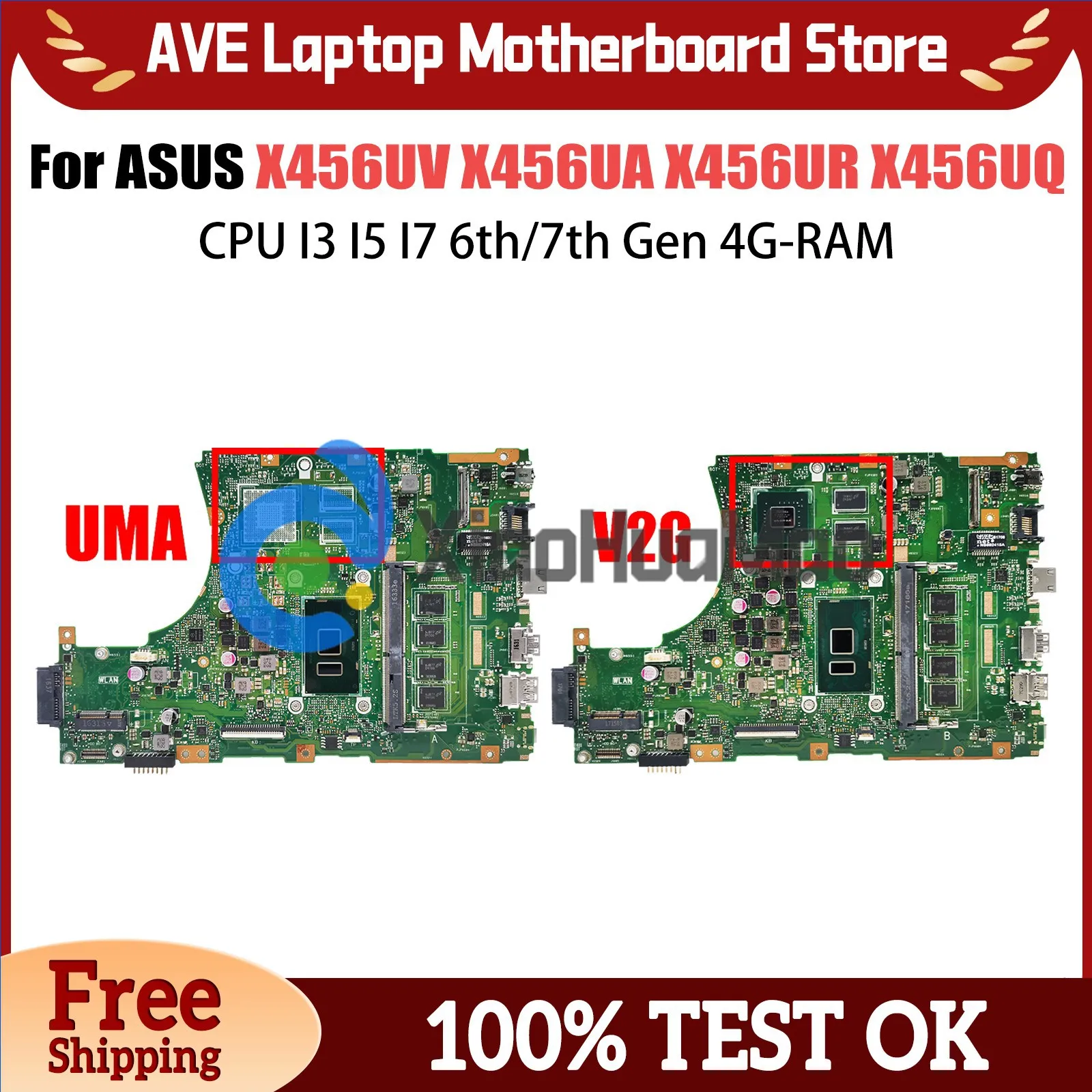 

X456UV Notebook Mainboard X456UA X456UR X456UQ X456UVK X456UJ A456U F456U X456UQK Laptop Motherboard CPU I3 I5 I7 6th/7th 4G-RAM