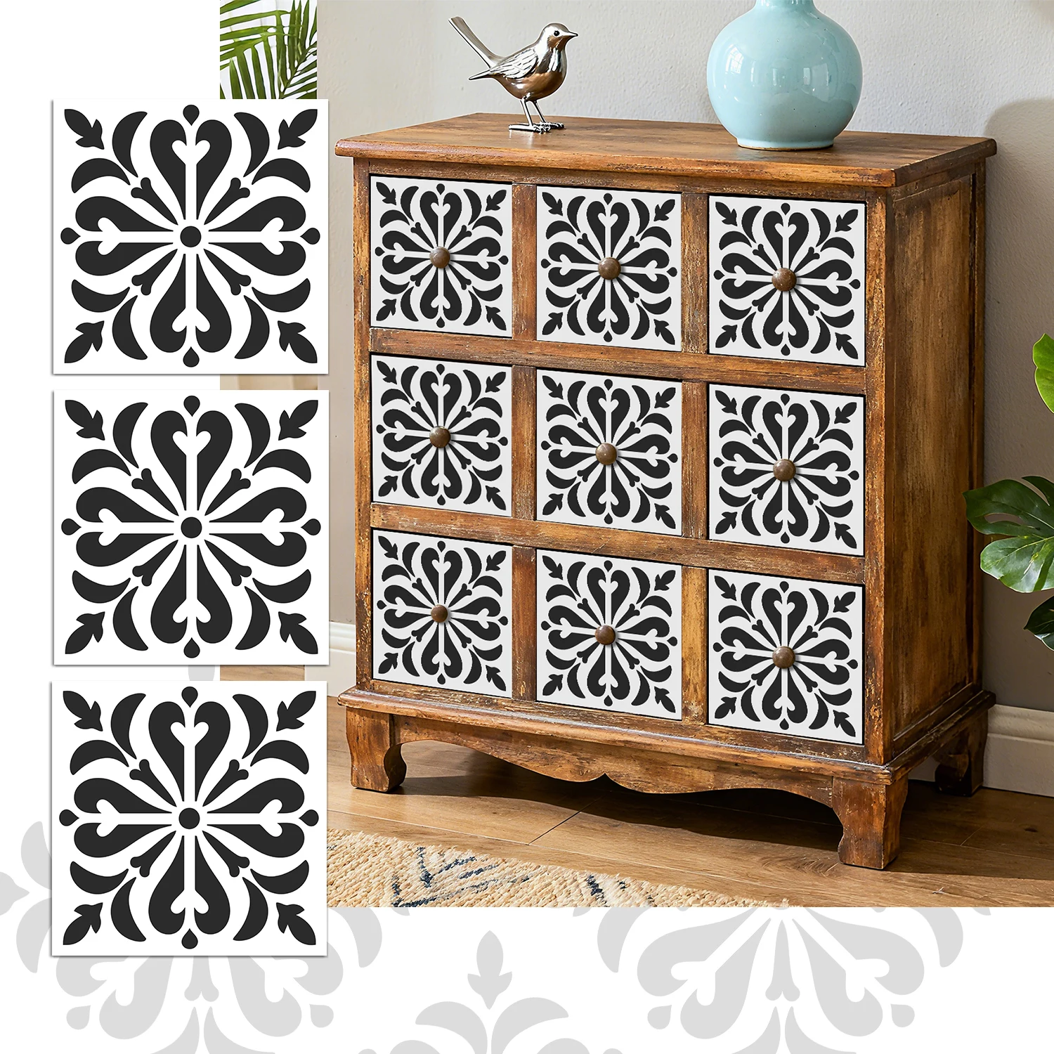 

36Pcs Vintage Floral Tile Stickers, Self-Adhesive Peel and Stick Wall Decals, Waterproof for Kitchen Bathroom Home Decor