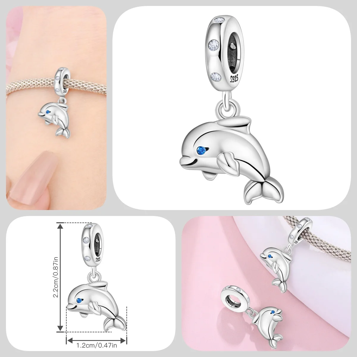 Blauer Charm, 925er Sterlingsilber, Ozeanperlen, Betta-Fisch-Anhänger, Geburtstagsfeier, Geschenk für Frauen, Armband, Halskette, DIY-Perlen, Schmuck – Detail 18