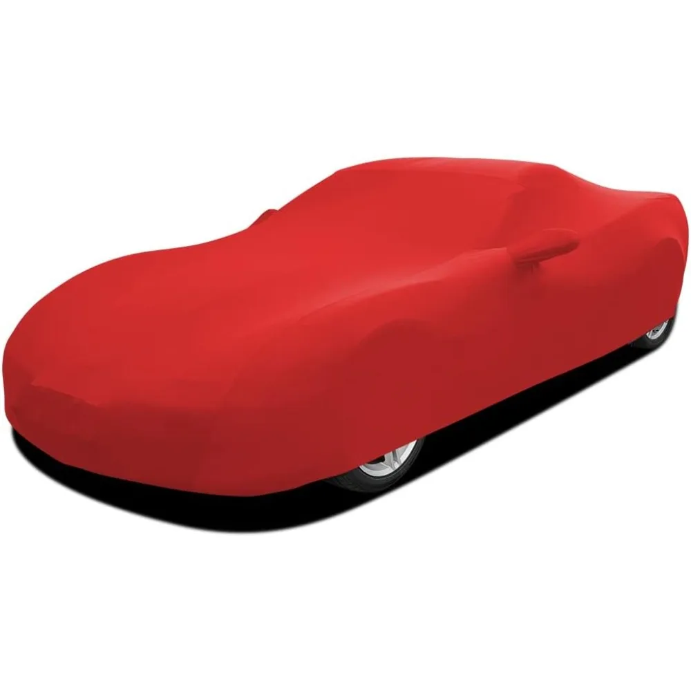 

Indoor Sports Car Cover 177-189 Inch Stretch Dustproof Protection Full Car Cover for Underground Garage Car Show, Red