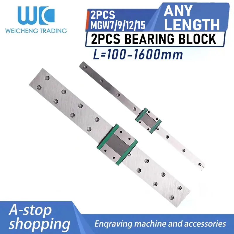 2PCS Rail 2PCS MGW7/9/12/15 C/H Miniature Linear Guide Bearing Block 100-1600mm 3D Printer CNC High Precision Parts