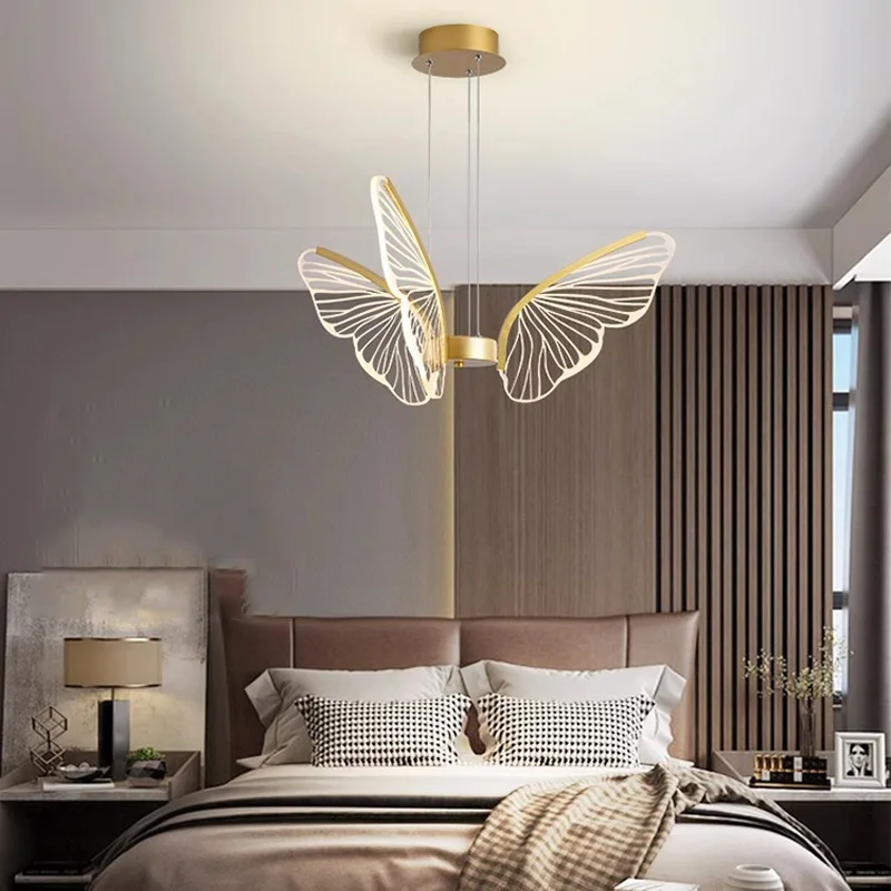 Gold light luxury butterfly wings chandelier, lustre living room, bedroom, dining room home interior decorative lighting fixture