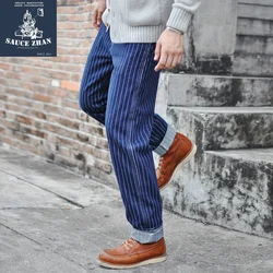 Saucezhan Striped Jeans Men Vintage Men Jeans Denim Overalls Men Jeans American Railroad Work Pants Overalls jeans Slim Fit