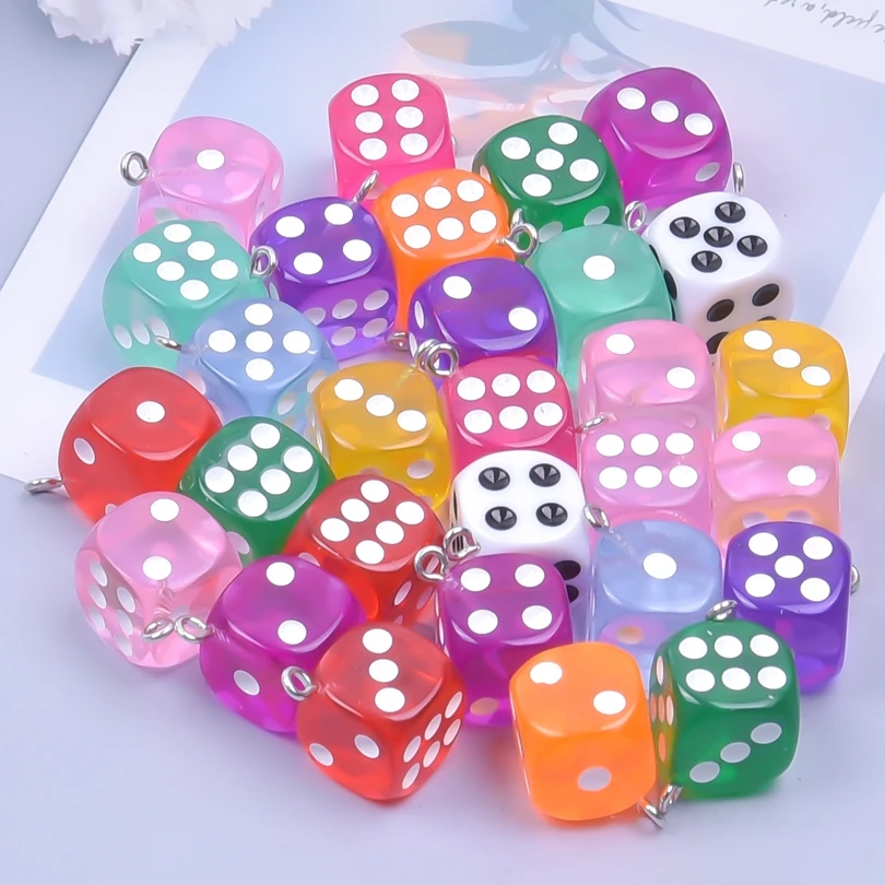 10/20/30pcs/Lot Random Mix Resin Dice Charms For Jewelry Making Bulk Colored Pendant Necklace Earring Handmade Material Supplies