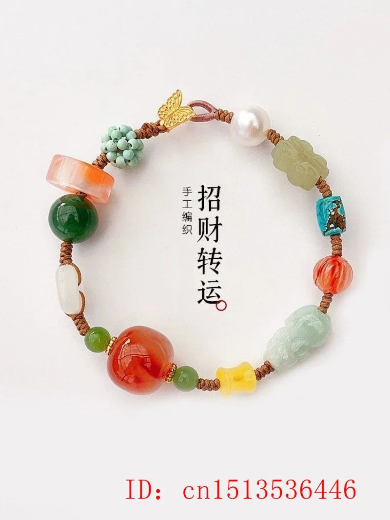 Op Maat Gemaakte Natuurlijke Hotan Jade Zhaocai Pixiu Kalebas Armband Mode Handgeweven Diy Charme Amulet Geschenken Voor Vrouwen Geschenken Etnische Stijl