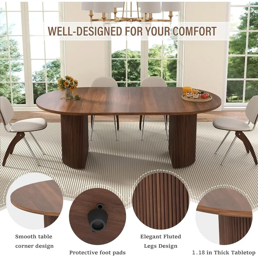 Expandable 41-78 in. Walnut Oval Dining Table for Kitchen and Living Room