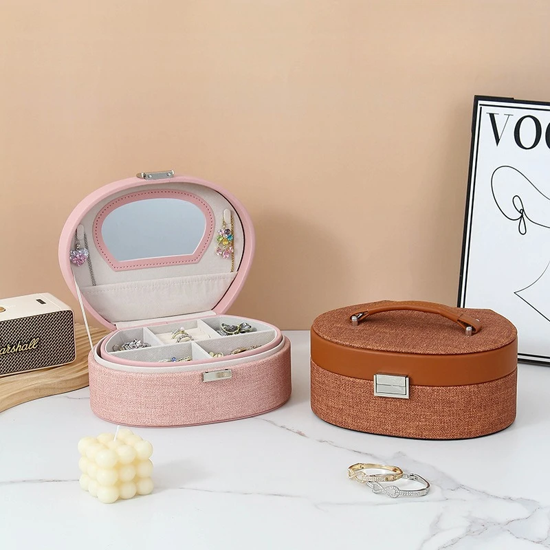 Leather Portable Jewelry Box Earrings Necklaces Rings Storage Box Small And Exquisite Home Decoration Box Double-layer