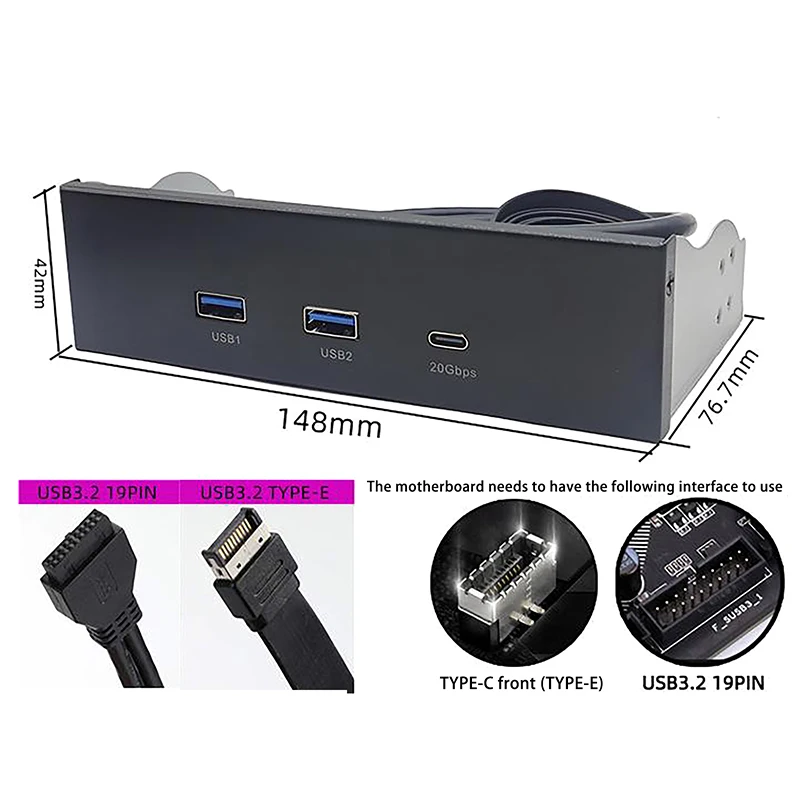 Panel przedni USB do PC 2 porty USB 3.2 GEN1 5 Gb/s + 1 port TYPE-C 10 Gb/s/20 Gb/s Hub do komputera stacjonarnego 5,25-calowy kieszeń na dyskietkę