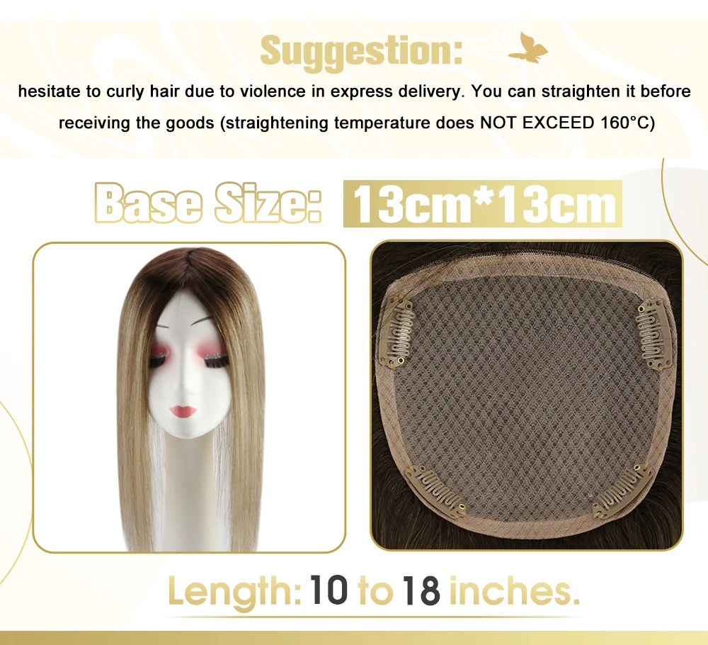 VeSunny Haaraufsatz, 13 cm x 13 cm, Mono-Basis-Haarteile, glattes Remy-Haar, Highlight- und Balayage-Farbe, 100 % natürliches brasilianisches Haar – Detail 6