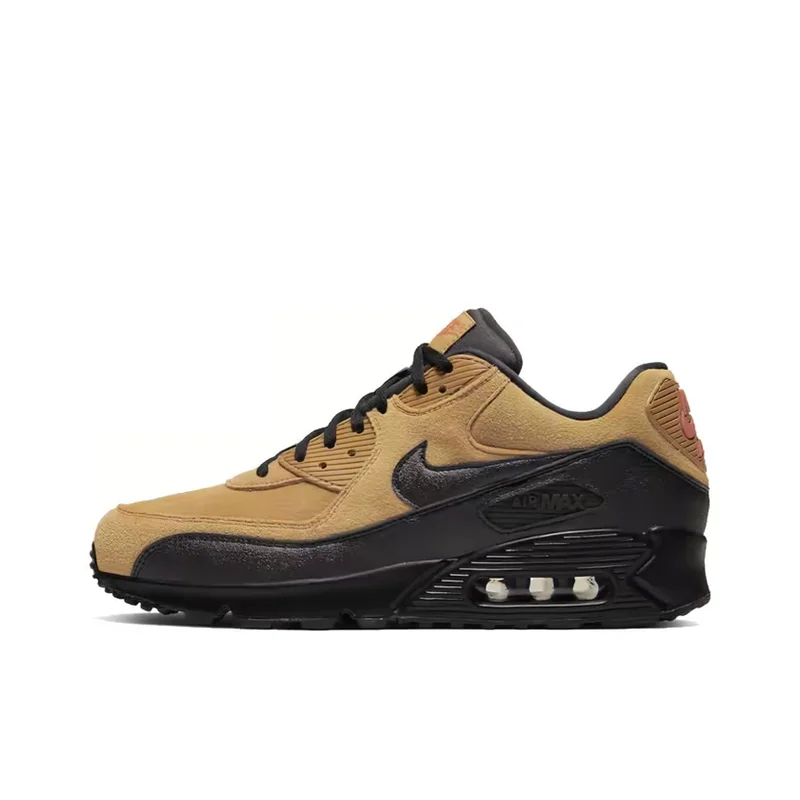 Nike Air Max 90 Men's Comfortable Shock Absorption Cushioned Breathable Retro Gump Running Shoes Wheat/Black AJ1285-700