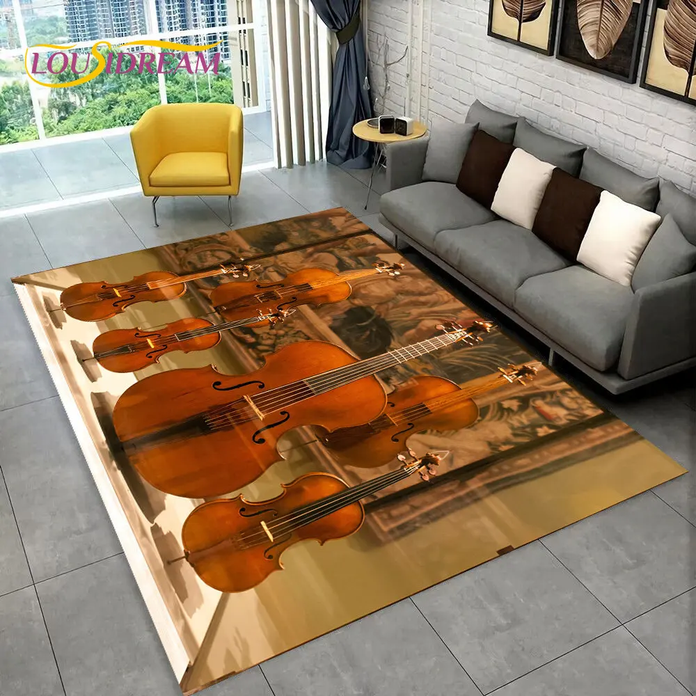 Classical Violin Instrument Music Area Rug,Carpet for Home Living Room Bedroom Sofa Doormat Kitchen Decor,kid Non-slip Floor Mat