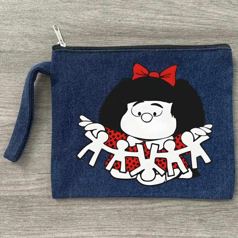 

Mafalda Холщовая косметичка Портативная дорожная джинсовая косметичка на молнии Легкая женская сумка для монет Женская мода для девочек