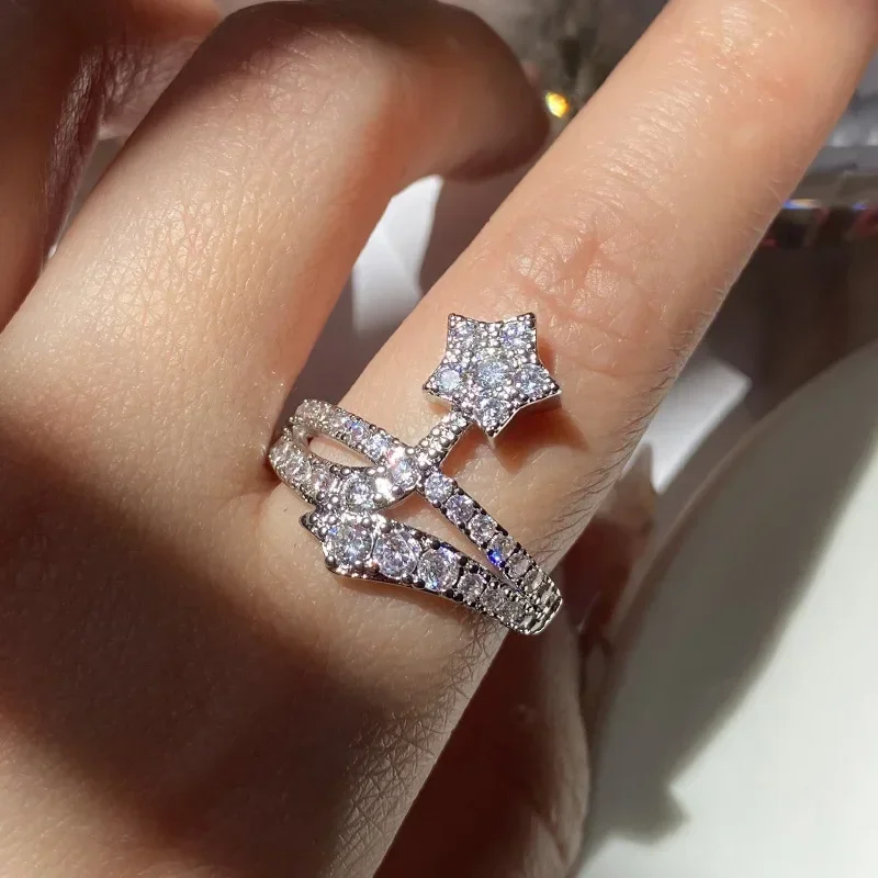 

MDL Moissanite style.Meteor ins explosion micro-set sparkling five-pointed star ring European and American fashion finger ring
