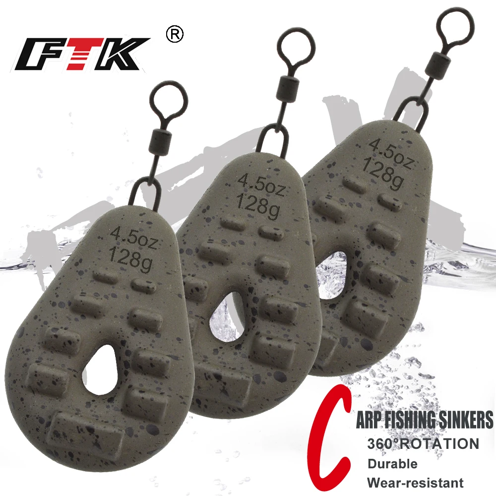 FTK Carp Fishing Sinker Weights 360° Rotatable Swivel Pear Shape Coated Sinkers 43g-128g Anti-Collision Fishing Tackle