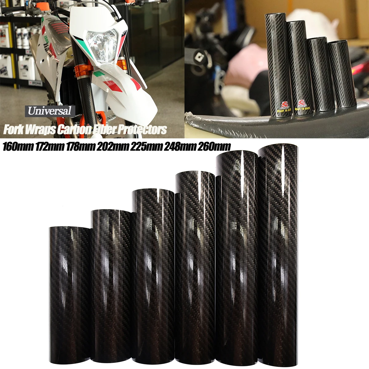 Ochraniacz przedniego widelca z włókna węglowego 160mm-260mm do motocykli Kawasaki Suzuki Honda KTM Yamaha Motocross, uniwersalne części