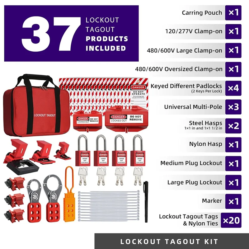 ロックアウト タグアウト キット、電気ロックアウト タグアウト キット、異なる Lotosafety 南京錠 4 個、掛け金、プラグ ロックアウト、クランプ