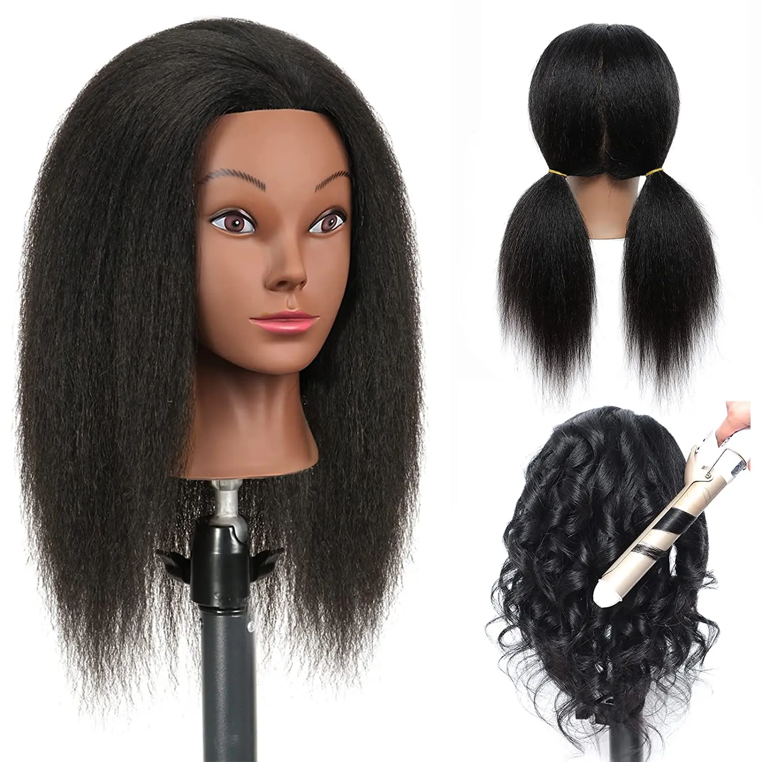 

Mannequin Head 16" 100% Real Hair Hairdresser Cosmetology Mannequin Manikin Training Head Hair