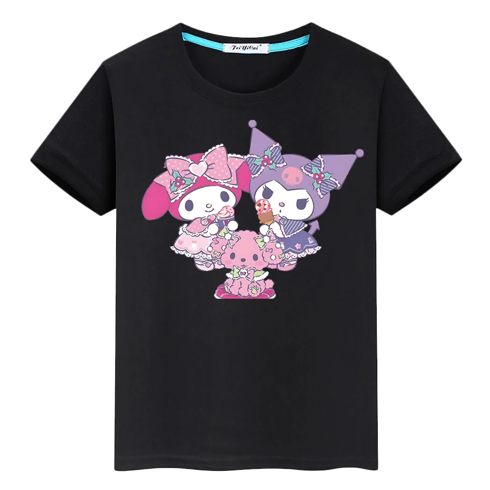 

Kulomi Melody Print 100%Cotton T-shirt Anime Tees pride tshirt Sanrio Short Cute Tops boy clothe y2k one piece kids clothes girl