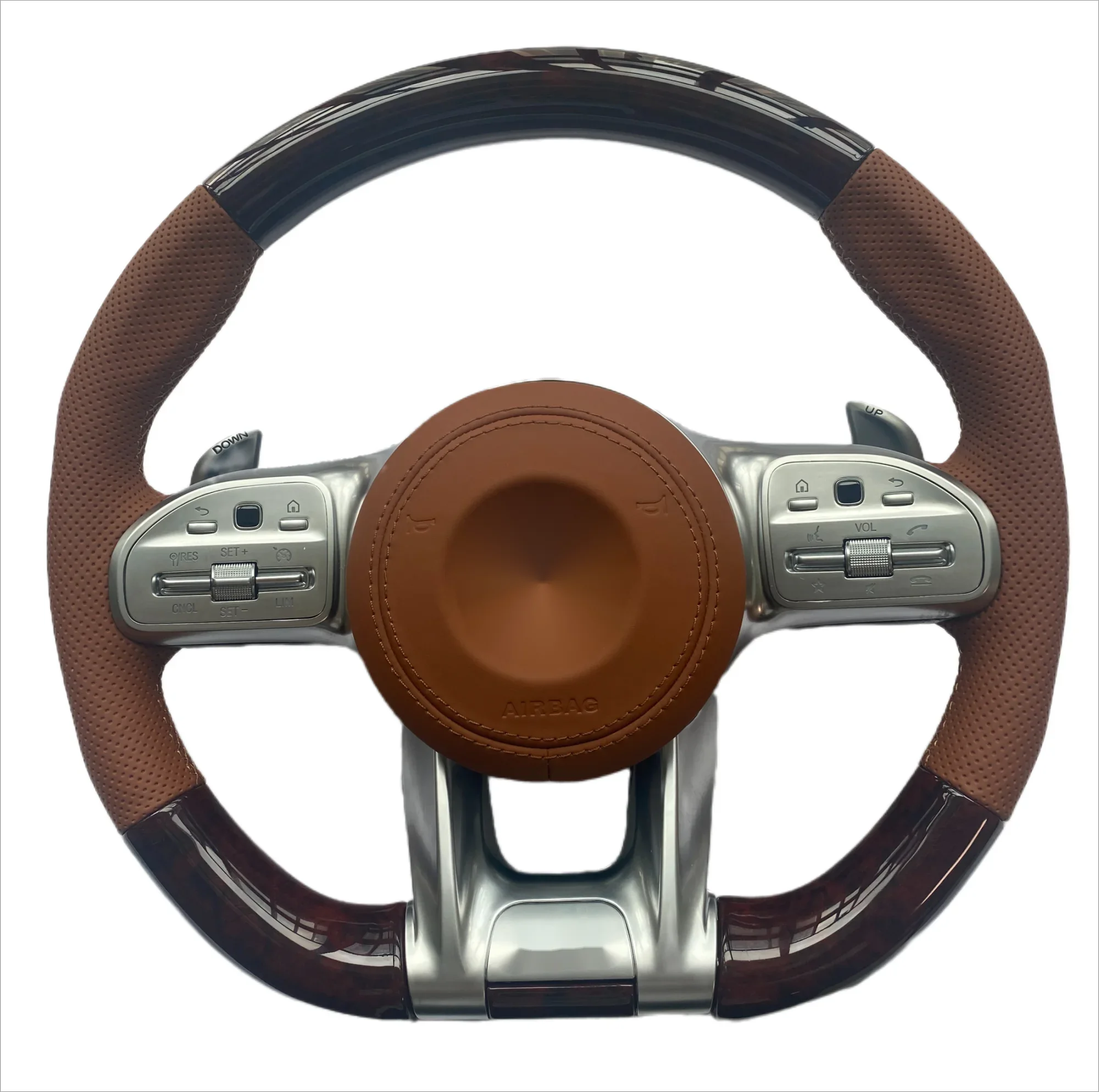 The Mahogany Custom Steering Wheel Is Available For Mercedes-Benz A C E S G-Class CLS AMG W177 W205 S205 W213 W222 C257 X166 A35