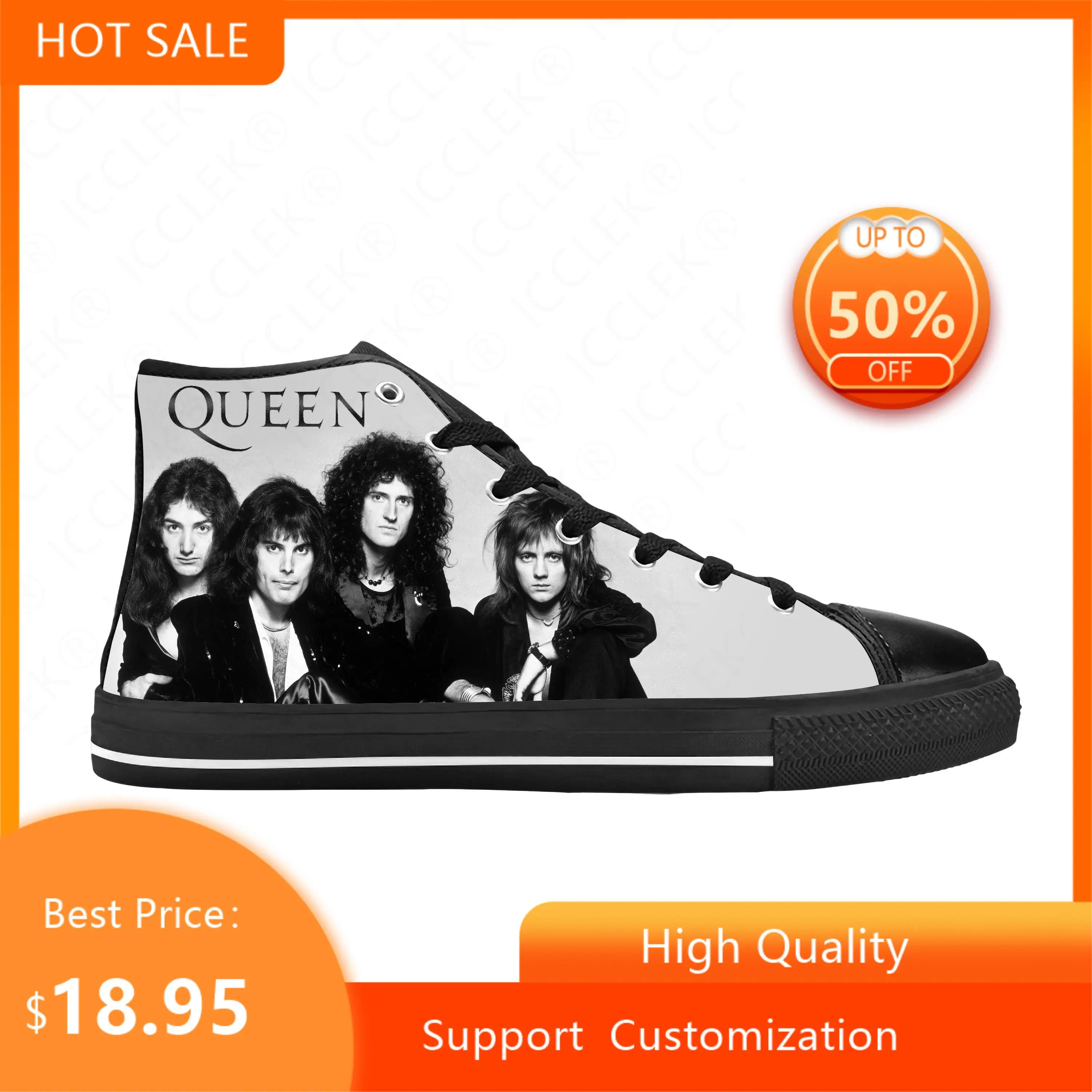 Freddy Mercury Rock Band Music Singer Queen Cool Casual Cloth Shoes High Top confortevole traspirante stampa 3D uomo donna Sneakers