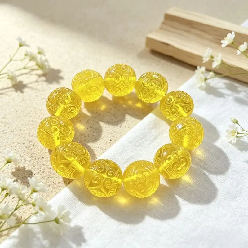Exquisite Traditional Ethnic Style Second Generation Amber Beeswax Paper Pattern Round Bead Single Circle Bracelet Handicraft