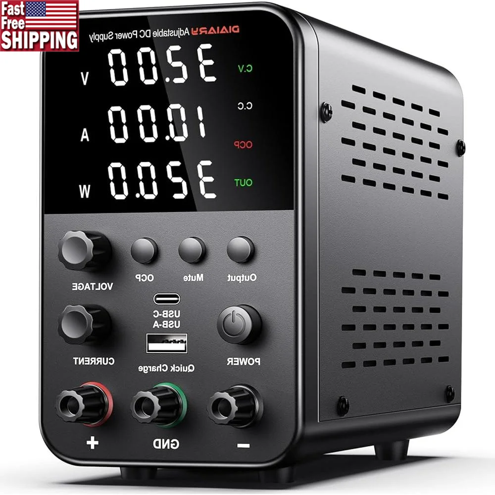 

DC Power Supply 32V 10A Adjustable Lab Power Supply Encoder Knob 4-Digit Display Regulated Bench Supply OCP Protection