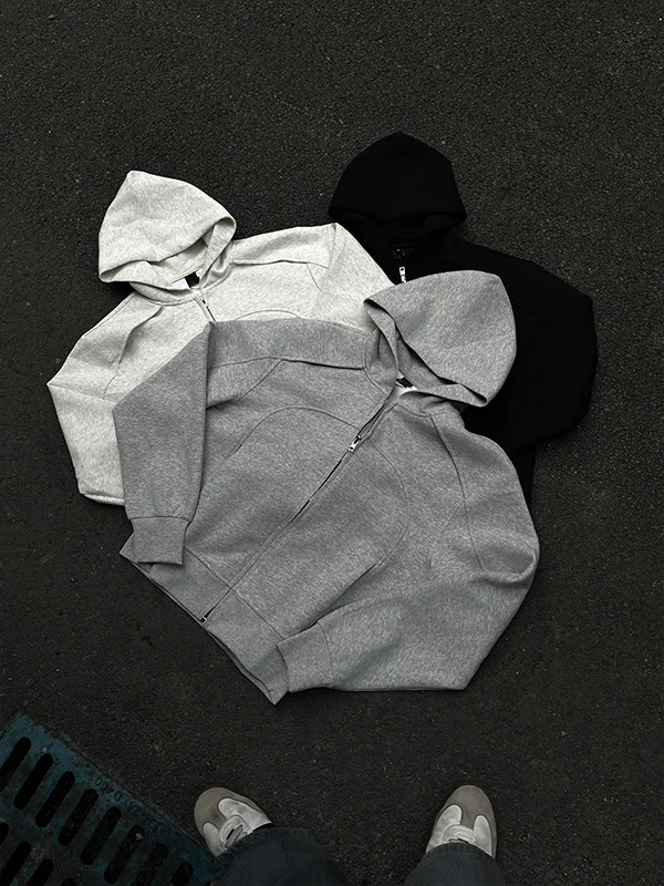 

American Sle Boxy Wide ort Sweatirt Men Spring Autumn Deconstructed Patchwork Jaet Heavy Hardwearing Hooded Top