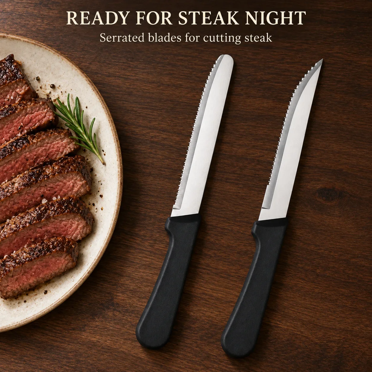 WXCOO Full Tang Stainless Steel Serrated Steak Knife Dinner Cutlery Set Plastic Handle Dishwasher Safe Sharp for Meat and Bread view 4