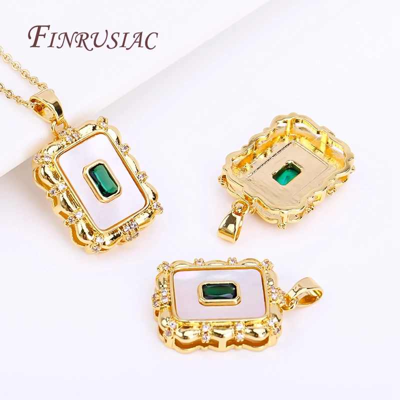 Natural Shell Charms Jewelry Crafts 18K Real Gold Plated Emerald Zircon Geometry Pendants For Necklace Making DIY Accessories