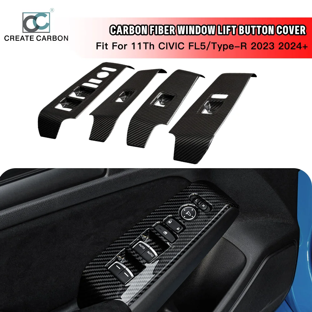 

Крышка панели кнопки подъема окна из углеродного волокна для Civic Hatchback FE Type R FL5, крышка переключателя дверного замка, крышка подлокотника двери