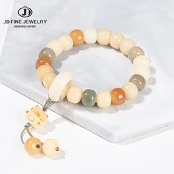 JD Natural Wooden Multicolor Bodhi Barrel Bead Lucky Cat Pendant Cute Bracelet Women Fashion Sweet Handmade Charm Bangles Gifts