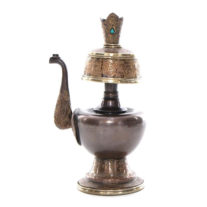 Gilt Tantric Offerings Benba Pot Nepo Red Copper Carved Water Purification Bottle Tibetan Buddhism Wenba Bottle Buddhist Supply