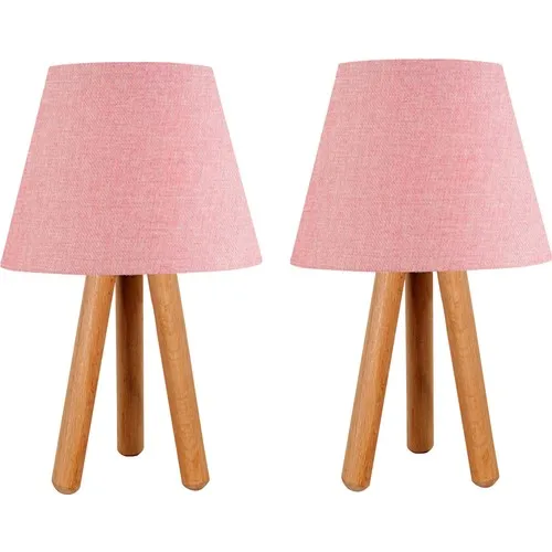 Bysay Dual 3 to Legged Tripod Wood Lampshade Table Lamp Pink