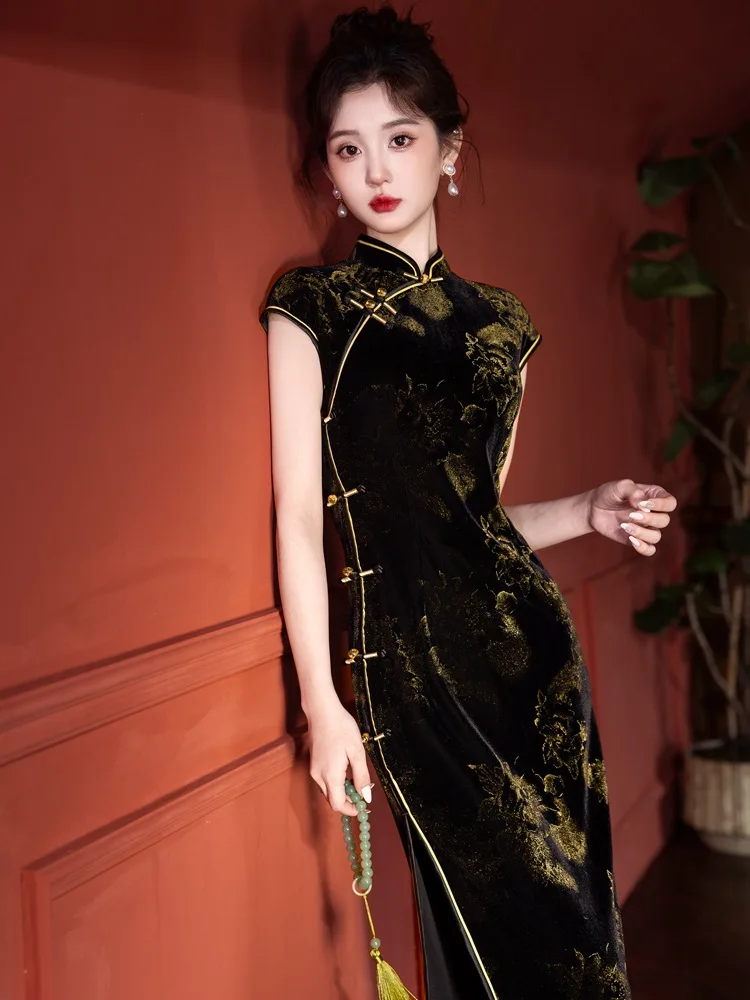 

Новое элегантное вечернее платье-ципао в китайском стиле с цветочным принтом, сексуальное, модное, для вечеринок, Vestidos