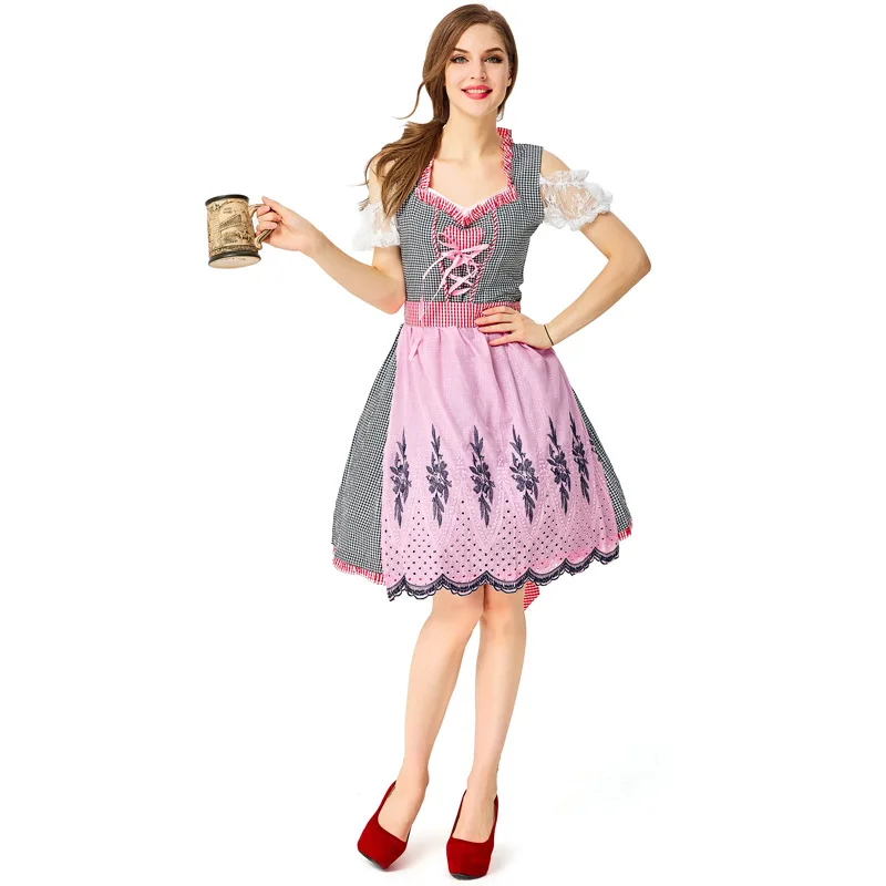 Women Traditional German Oktoberfest Dress Bavaria Beer Girl Dirndl Halloween Party Bar Beer Maid Fancy Dress