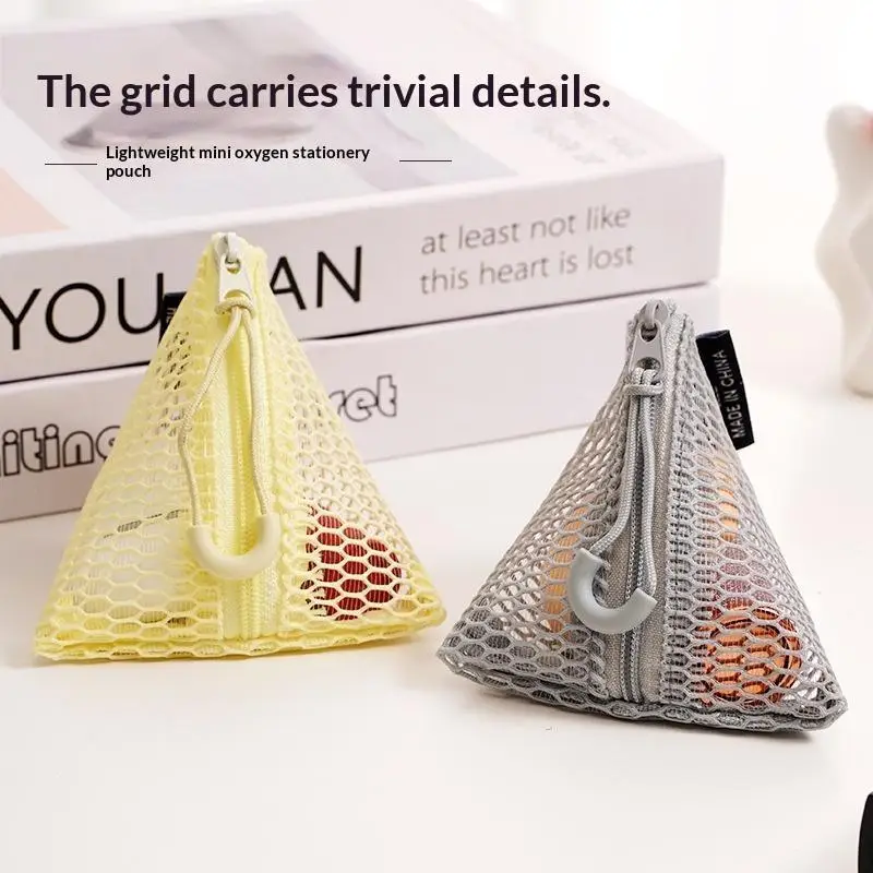 Triangular Mesh Bag Lipstick Jewelry Cosmetic Bag Portable Rope Design Mini Coin Purse Dopamine Color Candy Color Storage Bag