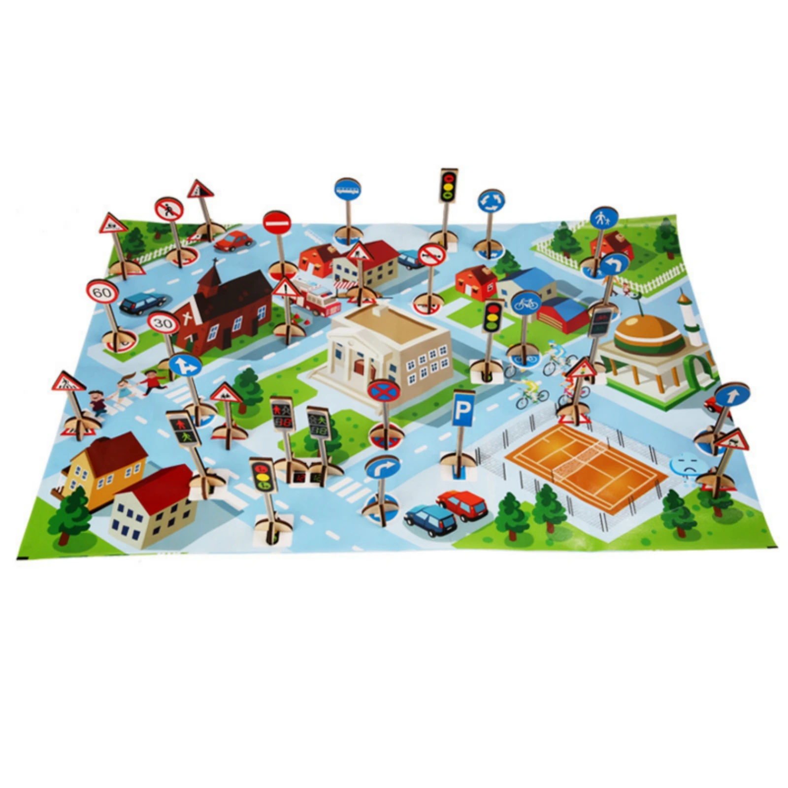 Panneaux de signalisation routière en bois avec supports, ensemble de jeu éducatif en bois, jouet d'apprentissage, ensemble de jeu et d'apprentissage, développement des compétences