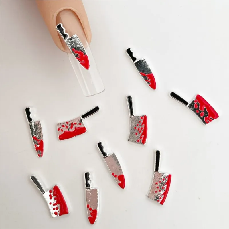 Halloween Blood Knife Nail Charms, Acrílico Punk Metal Alloy Charms, Manicure DIY Jóias, Nail Art Decoração, 10pcs por lote