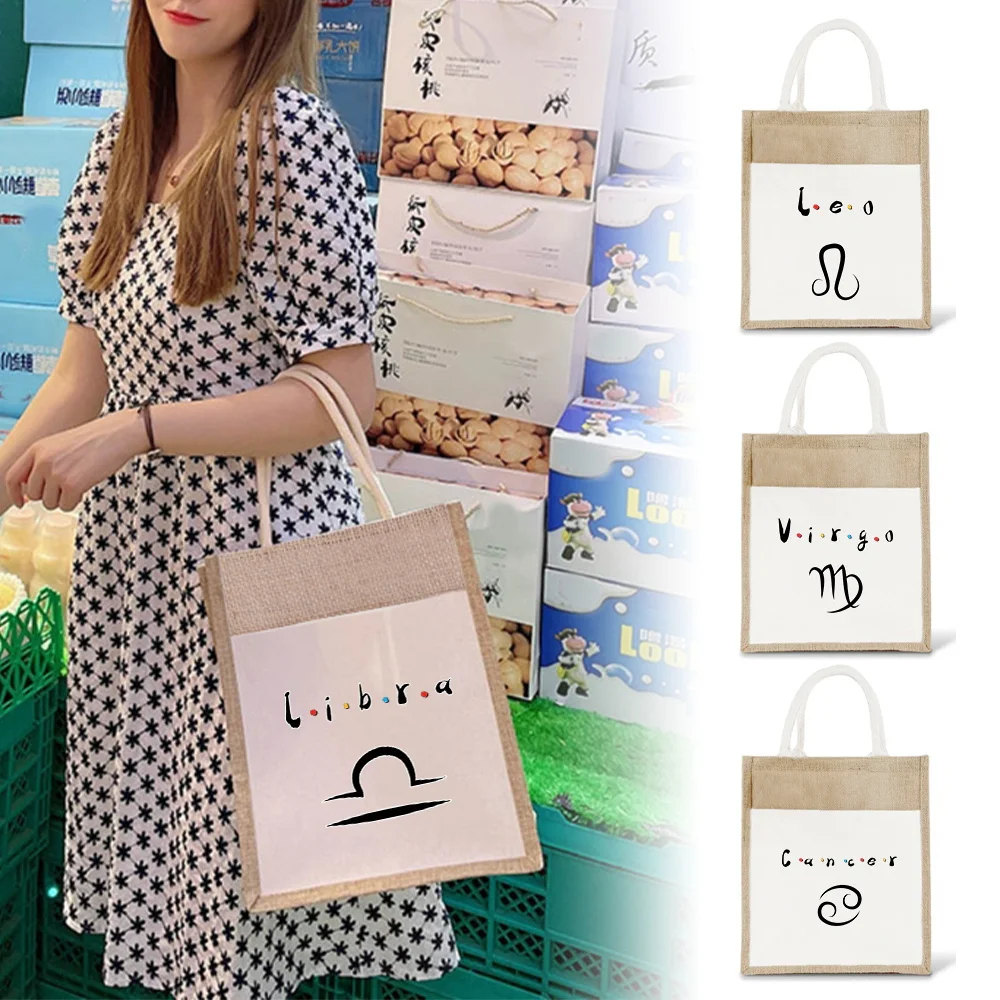 

Large Capacity Tote Bag Environmental Protection Linen Bag Handbag Lightweight Commuting Shoulder Bag Constellation Series