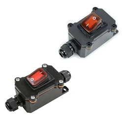 12V-24V Inline Power Cord Switch Auto Accessories Waterproof 110V-220V Junction Box IP67 30A Marine Rocker Switch