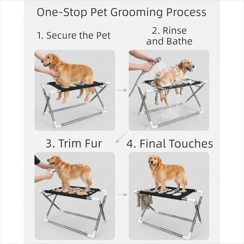 Quick Drying Folding Pet Grooming Hammock Anti-Scratch Adjustable Dog Grooming Table Stand Detachable Collapsible