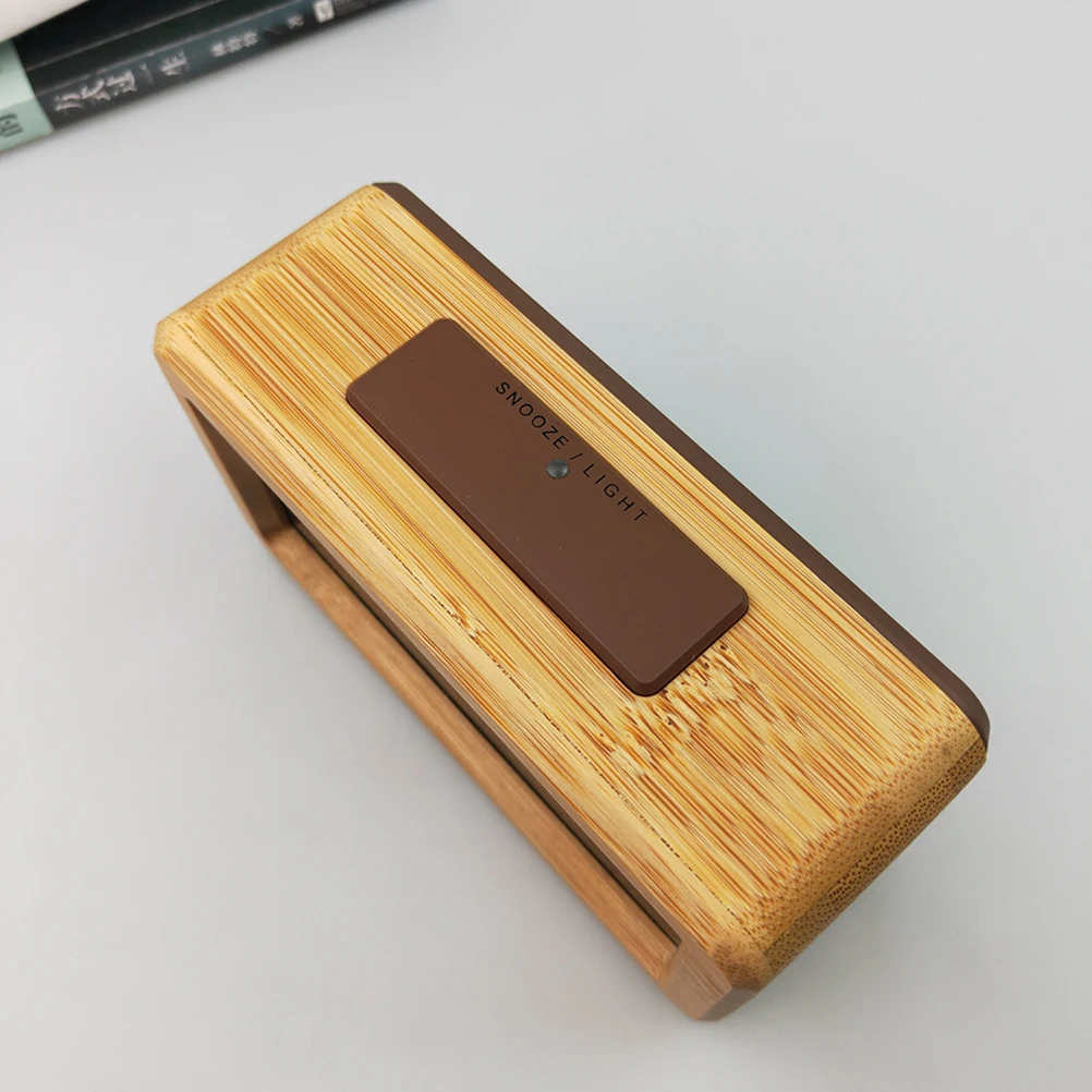 

1pc Led Desktop Wooden Digital Alarm Clock Light Sensor Temperature Display Adjustable Brightness Home Office Decorative