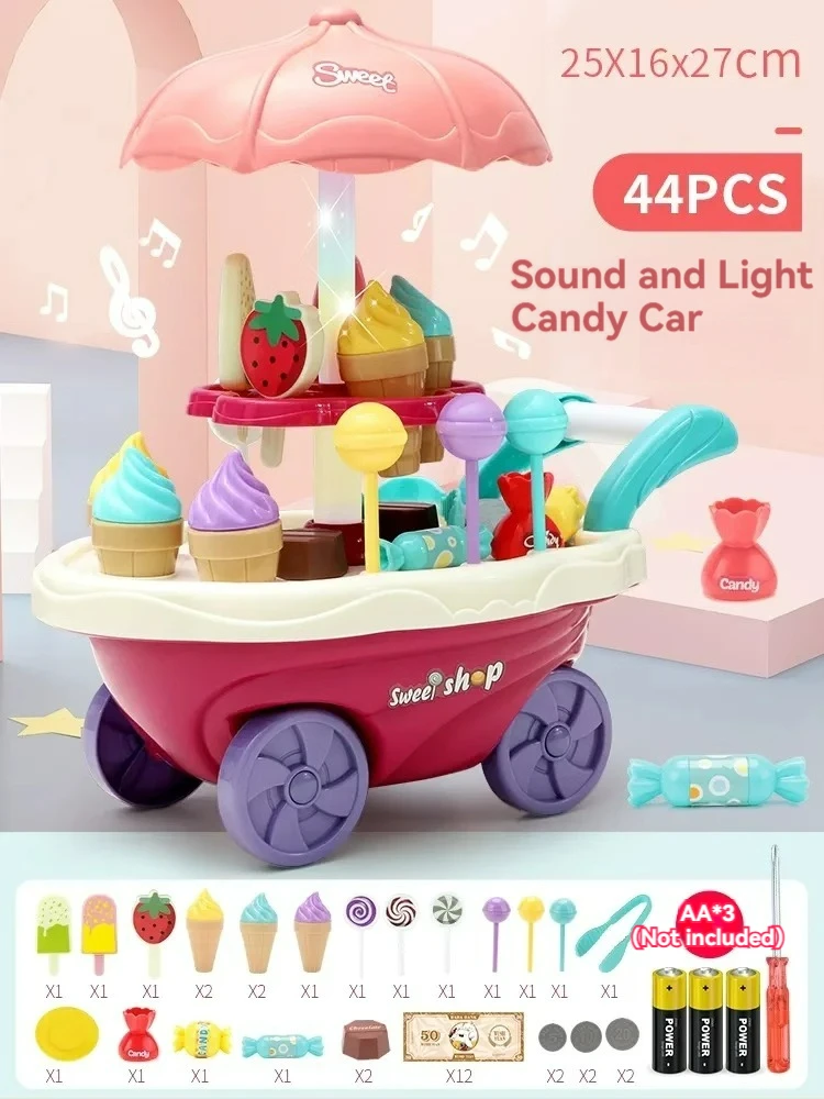 ミニキャンディーアイスクリームカート,照明付き音楽カート,シミュレーションカート,教育玩具,子供向けギフト