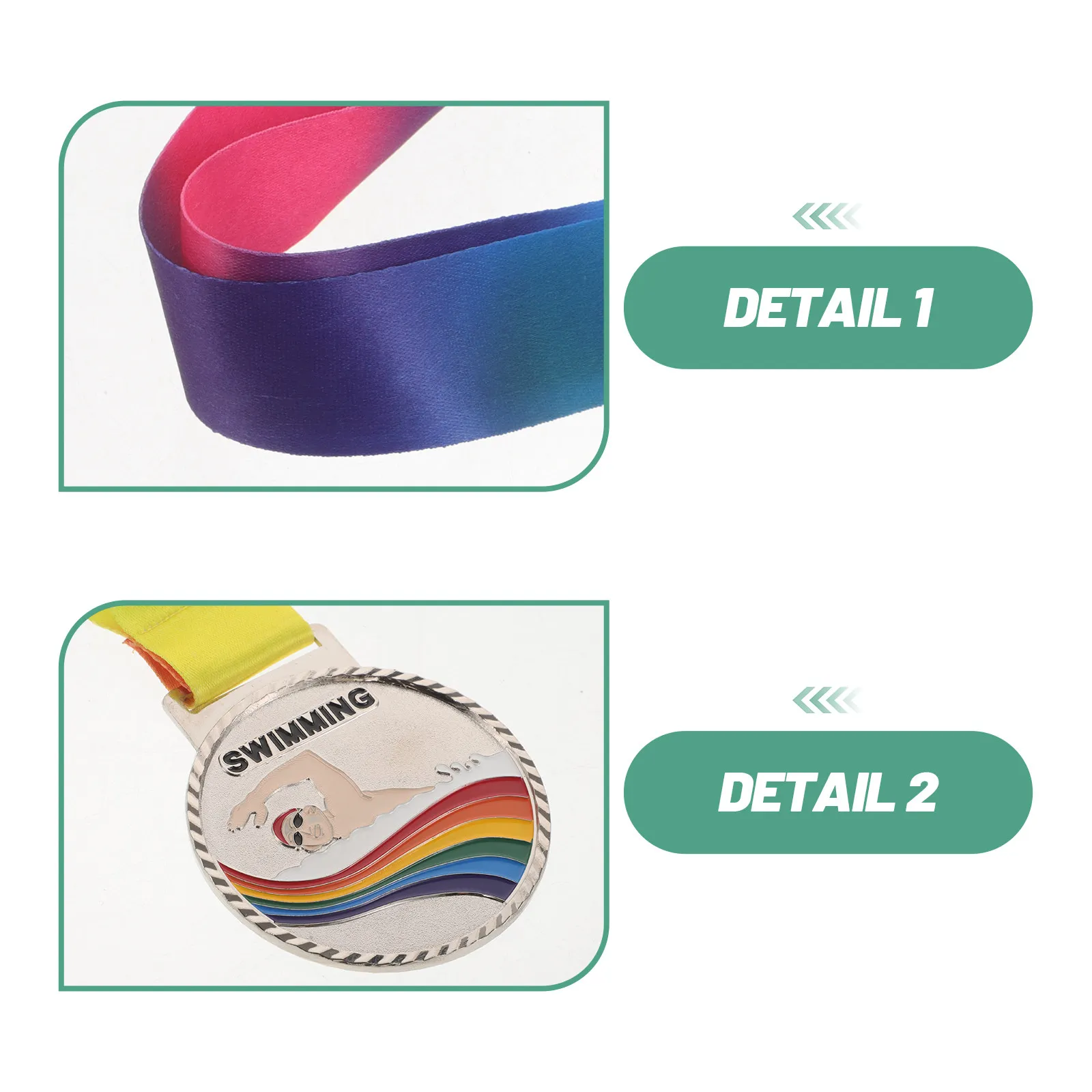 Lightweight Swimming Medal for School Sports Smooth Rounded Edges Soft Ribbon Silver Award Prize Medal Swimming Competition