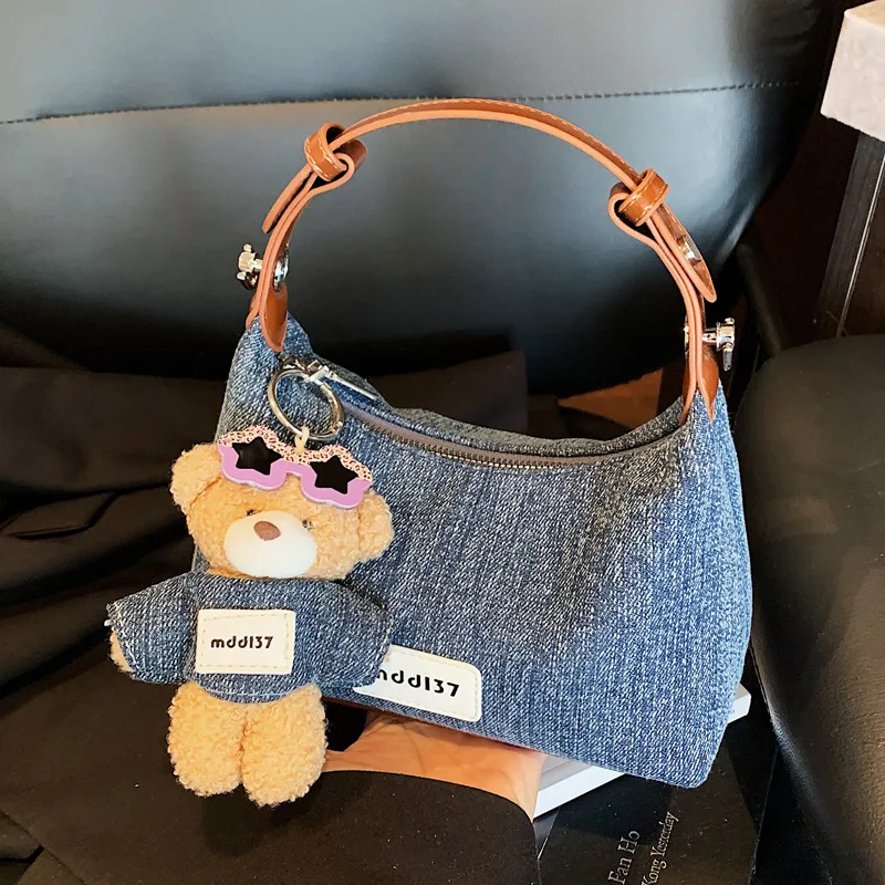 Denim Organizer Shoulder Bag Women Small Crossbody Handbag Casual Fashion Tote with Adjustable Strap Cute Everyday Purse 3
