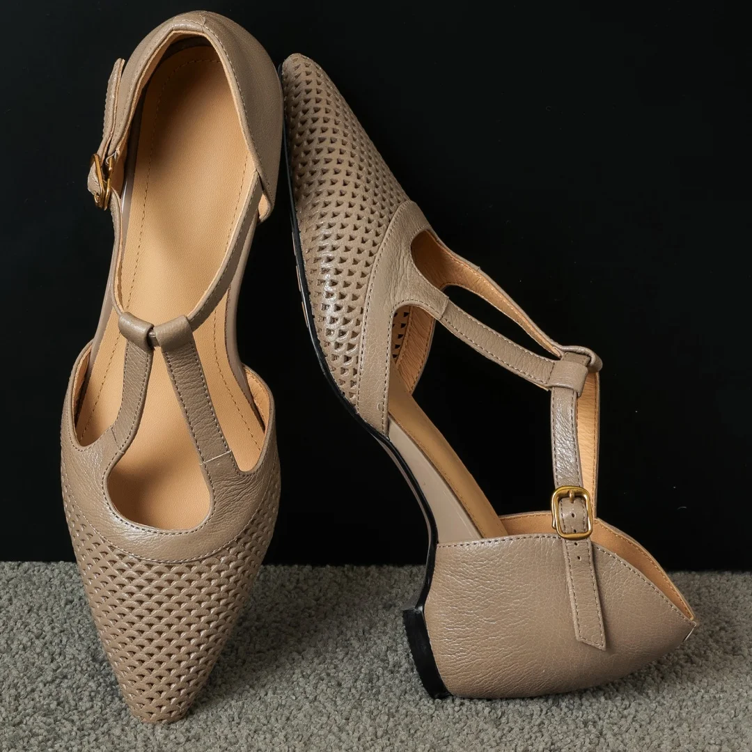 

Женские летние туфли-слипоны Danxuefei из овчины с заостренным носком, узким ремешком и Т-образным ремешком, на танкетке 6 см, с вырезами, босоножки на высоком каблуке