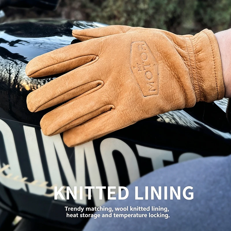 Top-layer cowhide warm gloves, vintage motorcycle gloves, unisex cold-proof warm gloves