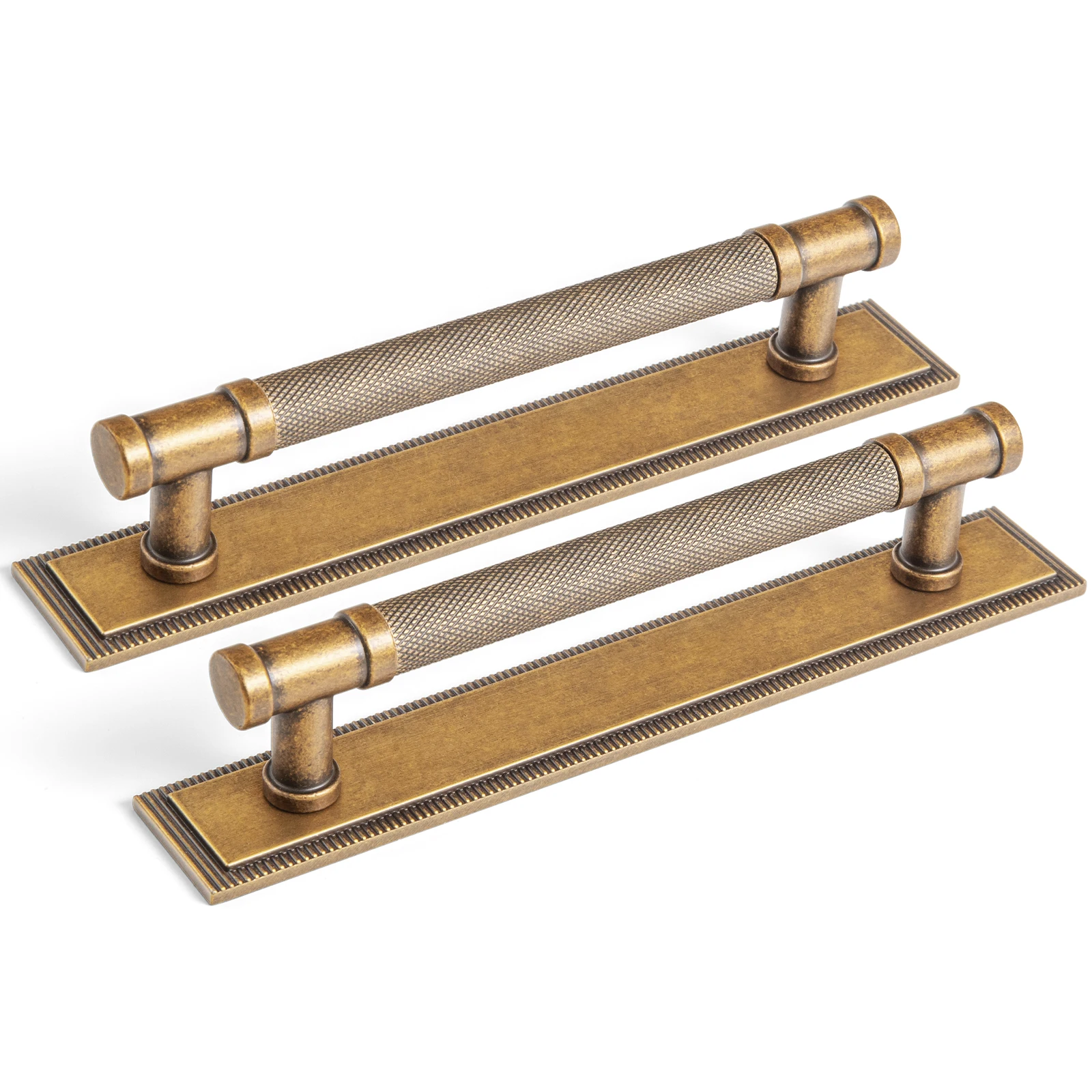 Goo-Ki 2 Pack Antique Brass Cabinet Pulls with Backplate 5.04' C-C Vintage Brass Bar Drawer Pulls Dresser Handles with Spacer Zinc Alloy Kitchen Cabinet Hardware